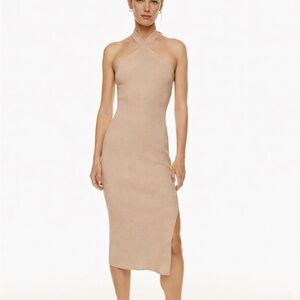 Aritzia Tan Midi Halter Dress